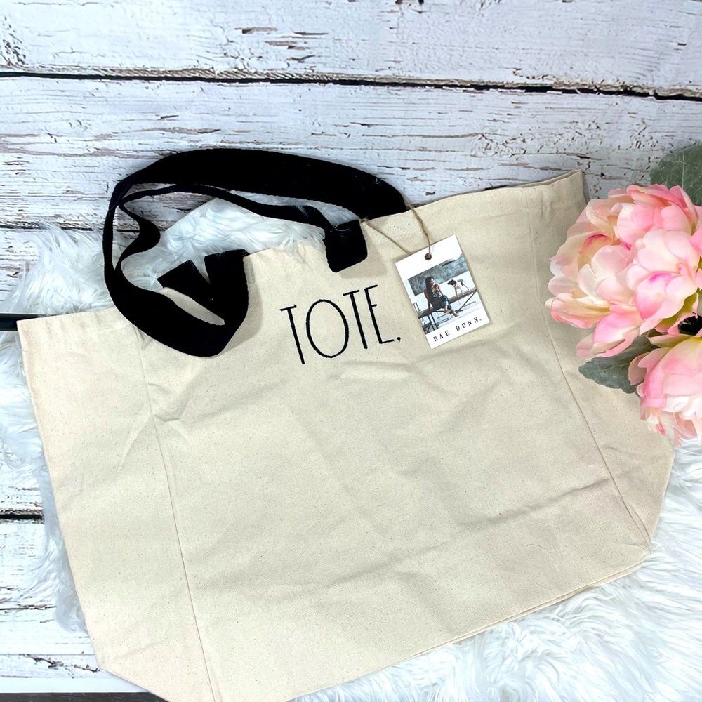 Rae Dunn canvas tote says TOTE NWT